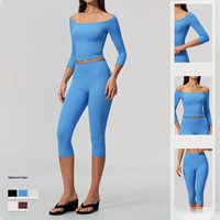 Setelan Yoga Slim Waist Cinched Lengan Lima Perempat High Waist Pengangkat Bokong Pengontrol Perut untuk Olahraga Yoga