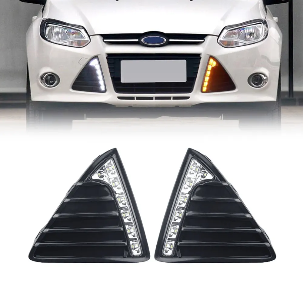 Super wholesale Bright Waterproof LED Daytime Running Light DRL Turn Driving Fog Lamp for Ford Focus 2012 2013 2014 2015