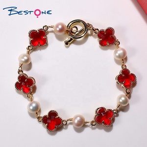 Bestone Mode Zoetwater Parel En Micro Zirkoon Clover Kralen Armband Grote Gift Armband Voor Vrouwen - Product Image 1