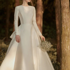 Verano nuevo Hepburn musulmán no espalda descubierta manga larga satén gran arrastre musulmán niqab vestido musulmán elegante regalo de boda - Product Image 5