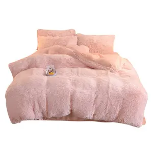 Hot Selling Furry Faux Fur Dekbedovertrek Beddengoed Sets 4 Stuks Full Size Pluche Pluizig Zachte Shaggy Beddengoed Set