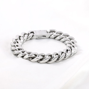 yunnique Men's 13mm Polished <b>Titanium</b> Steel Cuban <b>Chain</b> Bracelet Geometric Punk Style Jewelry - Product Image 2