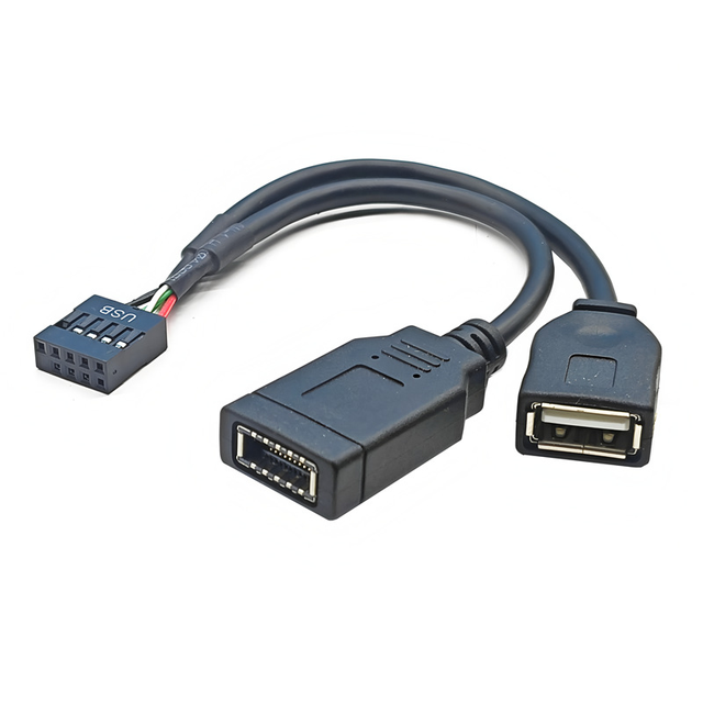 15cm Motherboard 9PIN Header to USB 2.0 AF+Type-E Female Adapter Data Extension Cable
