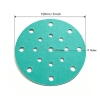 Feuilles abrasives en film polyester vert de 150 mm (6 po) à 17 trous pour le conditionnement professionnel des surfaces