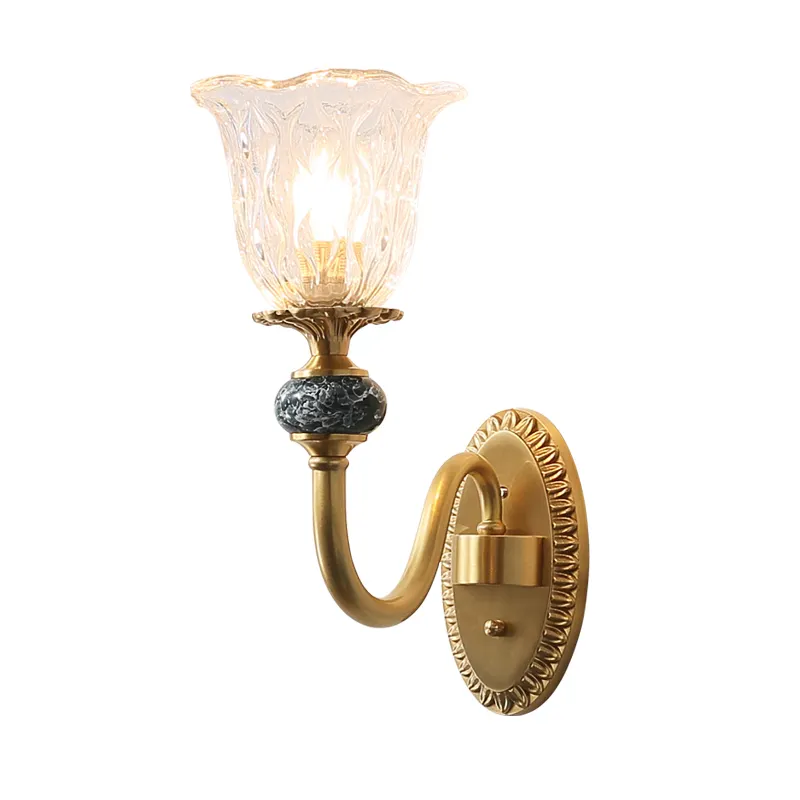 Lâmpada de parede de cobre vintage, lâmpada clássica para parede com vidro cerâmico europeu lâmpada de cabeceira lateral e14 iluminação led