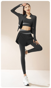Conjunto de Falda de Yoga de Cintura Alta para Tallas Grandes, Chaqueta, Sujetador, Leggings Largos con Orificios para Pulgares, Diseño Impermeable en 8 Colores - Product Image 2
