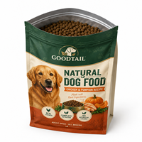 Sachet d'emballage alimentaire laminé mat personnalisé à fond carré refermable pour aliments secs pour chiens, recette poulet, scellage huit côtés