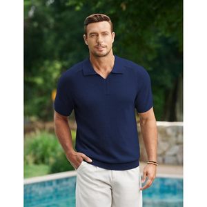 FOXA Polo tricoté à manches courtes pour homme, mélange de laine, col Johnny, hauts en maille - Product Image 3