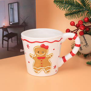 Juego de Tazas de Cerámica Navideñas Redeco Festive Novelty 3D con Diseño de <span class=keywords><strong>Hombre</strong></span> de Jengibre y Cereza, Asa de Bastón de Caramelo, Taza de Café para las Fiestas - Product Image 2