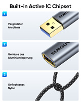 Cable de datos trenzado de nailon de alta velocidad SUNGUY, cable de carga rápida USB para teléfono móvil y portátil