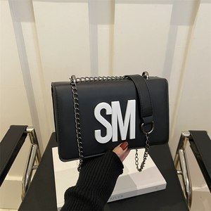 Travel Work Purse <strong>Handbags</strong> Women's <strong>Small</strong> Letters <strong>Black</strong> Messenger Bag White Chain Strap Shoulder Bag Personality Crossbody Flap - Product Image 3