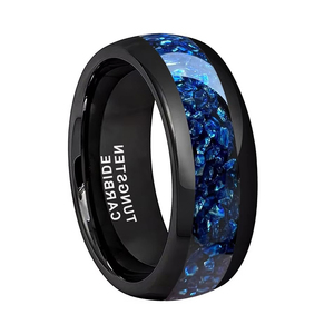 Anillos de tungsteno negro de 8 mm con incrustaciones de nebulosa, galaxia, zafiro y amatista, ajuste cómodo, anillos de boda, compromiso y aniversario para parejas - Product Image 1