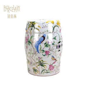 Tabouret En Céramique Palazzo INT Motif Oiseaux Et Plantes - Style Chinoiserie - Neuf