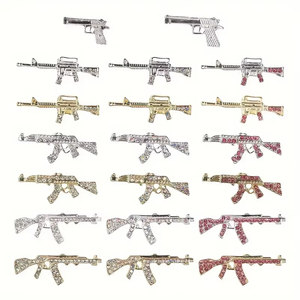 ชาร์มตกแต่งเล็บรูปปืน 10 ชิ้น/ถุง ประดับด้วยเพชรเทียม อุปกรณ์ตกแต่งเล็บโลหะผสม สำหรับผู้หญิงและเด็กผู้หญิง สไตล์พังก์ Y2K เครื่องประดับตกแต่งเล็บ - Product Image 2