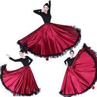 Jupe de danse flamenco pour femme, en satin, grande jupe longue maxi évasée, taille élastique, en tulle noir avec ourlet à volants, pour spectacle de corrida espagnole, pour adultes