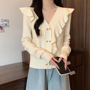 <span class=keywords><strong>Cardigan</strong></span> in maglia con volant, scollo a V, <span class=keywords><strong>slim</strong></span> fit, in lana, a maniche lunghe, da donna - Product Image 3