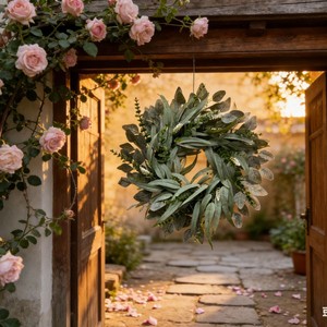 Corona de eucalipto artificial de 55cm para colgar en la puerta, decoración de jardín, guirnaldas florales de hojas verdes para decoración de entrada del hogar - Product Image 2