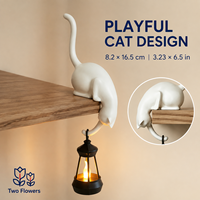 Verspielte Weiße Katzen-Regalrand-Nachtleuchte mit Hängelaterne Dekorative Akzentlampe für Bücherregal, Schreibtisch und als Geschenk