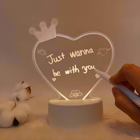 Lampe de bureau LED créative haut de gamme moderne en acrylique avec tableau de messages 3D, veilleuse, logo, rechargeable par USB, lumière blanche chaude/froide à intensité variable