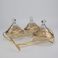 Tajine marocain en verre personnalisé, lot de 4 mini-tajines en verre de style arabe, bol à dattes avec support métallique