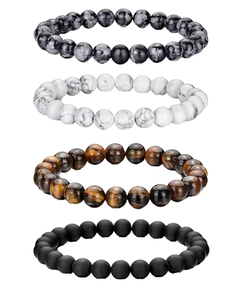 Pulsera de Piedras Naturales Curativas: Amatista, Cuarzo Rosa, Ágata, Cuentas Redondas de Cristal, Brazalete Ajustable con Dijes - Product Image 1