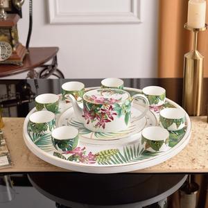 Service à thé de luxe en porcelaine fine, 10 pièces, en céramique artisanale avec motif forêt tropicale pour la décoration intérieure - Product Image 2