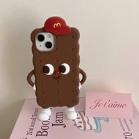 Coque de téléphone antichoc en silicone véritable avec motif de dessin animé mignon, biscuit au chocolat et toast, et sangle bandoulière, pour 17 16 15 Pro Max 14