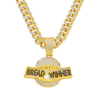 Pendentif en strass Shark Mouth BREAD WINNER, style hip-hop pour homme, avec chaîne maille cubaine Miami