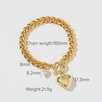 Bijoux en forme de cœur en or 14K OT, fermoir boucle, breloques en diamant, gourmette en cuivre, chaîne cubaine, pendentif, Bracelet pour femmes