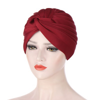 Sombrero de turbante religioso indio de color sólido al por mayor, sombrero de turbante islámico con decoración retorcida a la moda para mujer