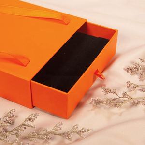 Custom Logo Jewelry Drawer Sliding Gift Box Cardboard Shipping Packaging <b>Paper</b> Box with Ribbon Handle - Product Image 1
