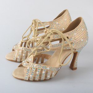 Su misura <span class=keywords><strong>bordeaux</strong></span> tacchi da ballo latino donna <span class=keywords><strong>sandali</strong></span> da ballo con strass morbidi Sole 9CM Dropshipping - Product Image 6