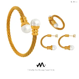 Set Perhiasan untuk wanita gratis ongkir anting baja tahan karat gelang cincin mode perhiasan set