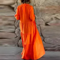 Robe en polyester à manches longues, coupe ample, taille haute, couleur unie, pour femme de bureau, en orange, disponible en plusieurs tailles