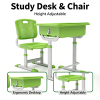 Ensemble de bureau et chaise d'école moderne en métal réglable en hauteur, confortable et ventilé, pour salle de classe et centre de tutorat scolaire