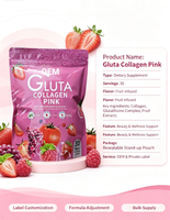 Private Label 30 Porties GLUTA COLLAGEEN ROZE Poeder Supplement Huidverzorging Gemengde Fruit Smaak Fabriekslevering