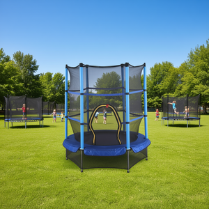 Trampoline bleu de 55 pouces avec barrière de sécurité pour utilisation en parc de trampolines, livré dans une boîte colorée - Product Image 2