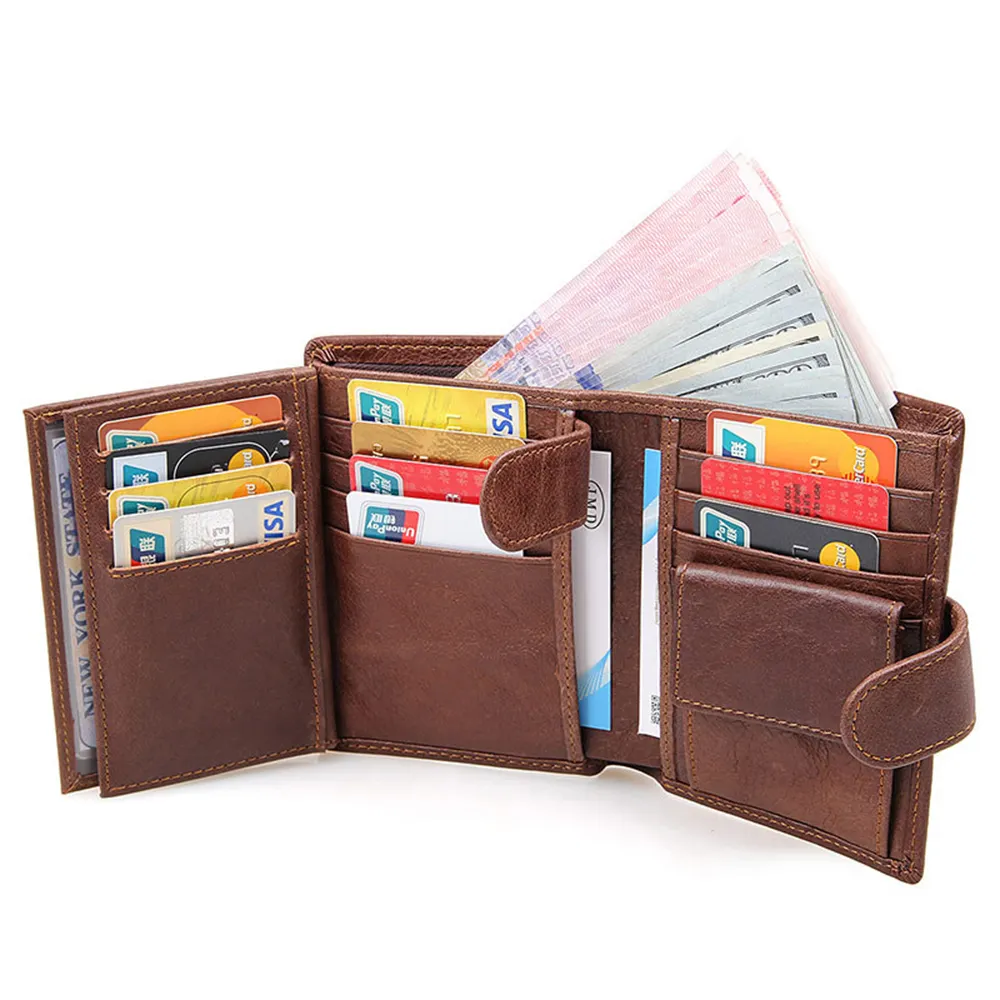 2024 Fashion Men's Genuine Leather Wallet Business Card Holder Man Money Bag Purse Zipper Wallet RFID Anti Theft Male for Men