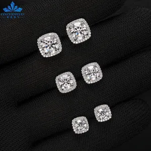 GRA certified round minimalism 925 sterling silver men women 0.5ct 1ct 2ct D VVS1 moissanite diamond stud earrings