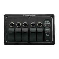 Panneau de commutation à bascule 6 interrupteurs en aluminium noir pré-câblé avec indicateur LED rouge, disjoncteur et prise voltmètre pour applications marines