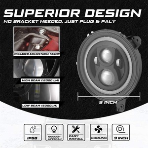 JEEP JL 9 Inch <b>LED</b> <b>Headlights</b> 6000K 15000 Lumens 12V For Retrofit Upgrade - Product Image 2
