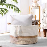 Panier de rangement rectangulaire tressé 86L avec poignées, en corde de coton écologique, design moderne – Utilisation polyvalente pour le rangement des jouets de bébé et de la chambre d'enfant