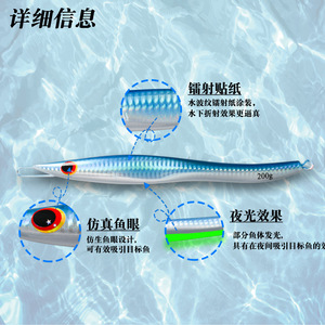 Señuelo de jigging de 200g para pesca en agua salada, cebo de fondo para pesca en barco con colores rosa, azul y plateado que brillan en la oscuridad. - Product Image 2