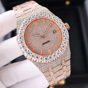 2025 classique affaires or acier ceinture mécanique montre pour hommes or plein diamant hommes montre chiffres arabes diamant montre - Product Image 4