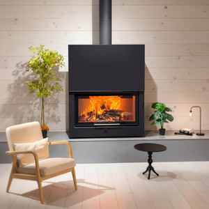 Poêle à bois moderne en acier, chauffage intérieur au feu véritable, solution pour grands espaces - Product Image 4