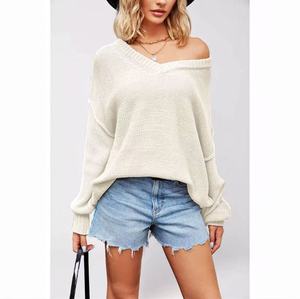 <span class=keywords><strong>Pull</strong></span> en maille à col en V ample de grande taille, best-seller, style classique old money, fil épais, <span class=keywords><strong>pull</strong></span> doux pour femmes - Product Image 3