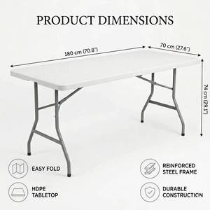 <span class=keywords><strong>Mesa</strong></span> <span class=keywords><strong>Plegable</strong></span> de Comedor para Exteriores de <span class=keywords><strong>Resina</strong></span> Plástica HDPE Moderna con Patas de Acero Plegables, Apilable e Impermeable, Marca CNR, Muebles para Exteriores - Product Image 1