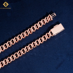 S925 Silver Rose Gold VVS Baguette Moissanite Cuban Link <b>Chain</b> 15mm <b>Iced</b> <b>Out</b> Hip Hop Necklace 3 Row Baguette & Round Cut Jewelry - Product Image 4