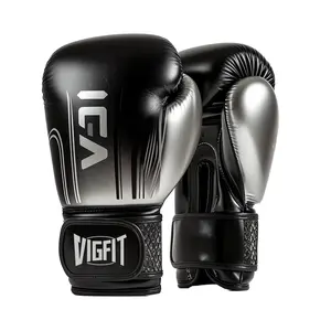 Guantes de boxeo personalizados de alta calidad de cuero a granel guantes MMA para adultos nuevos guantes de boxeo transpirables absorbentes de golpes PU Negro Plata