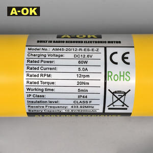 A-OK AM45-20/12-R-ES-E-Z Zigbee intégré batterie au Lithium volets roulants motorisés <span class=keywords><strong>volet</strong></span> 45mm <span class=keywords><strong>AOK</strong></span> <span class=keywords><strong>moteur</strong></span> tubulaire - Product Image 2